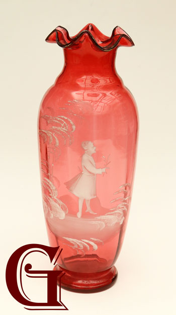 cranberry glass Mary Gregory vase